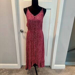 Rewind Maxi Dress, Red, L, EUC, polka dot, spaghetti strap